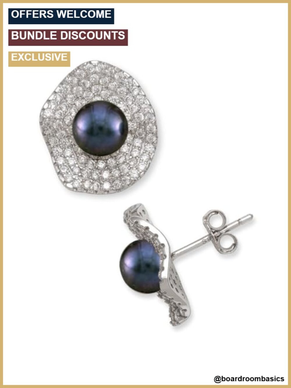 Sterling Silver Cultured Freshwater Pearl Stud Earrings with Cubic Zirconia Halo